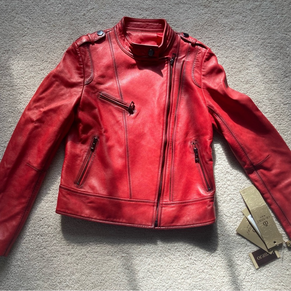 Brand new red 100% leather jacket